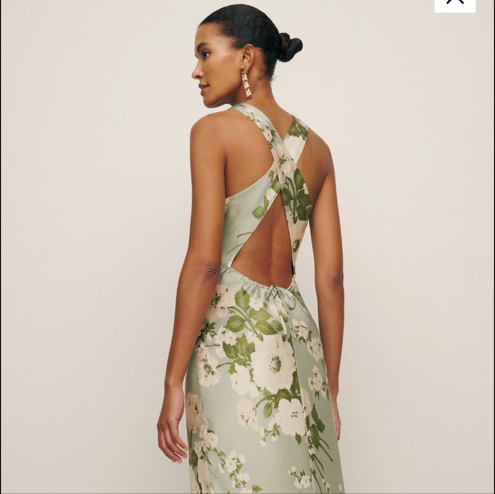 Reformation Anaiis Silk Dress Green - Size 4 - Picture 3 of 4
